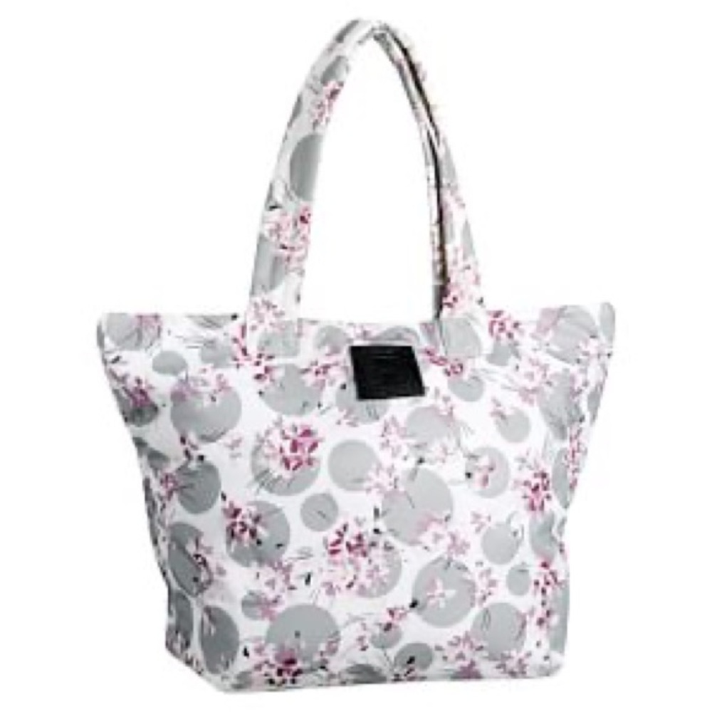 Anna Sui For PB Teen Floral Tote Bag in Gray and Pink Flower Dot Collection NWT